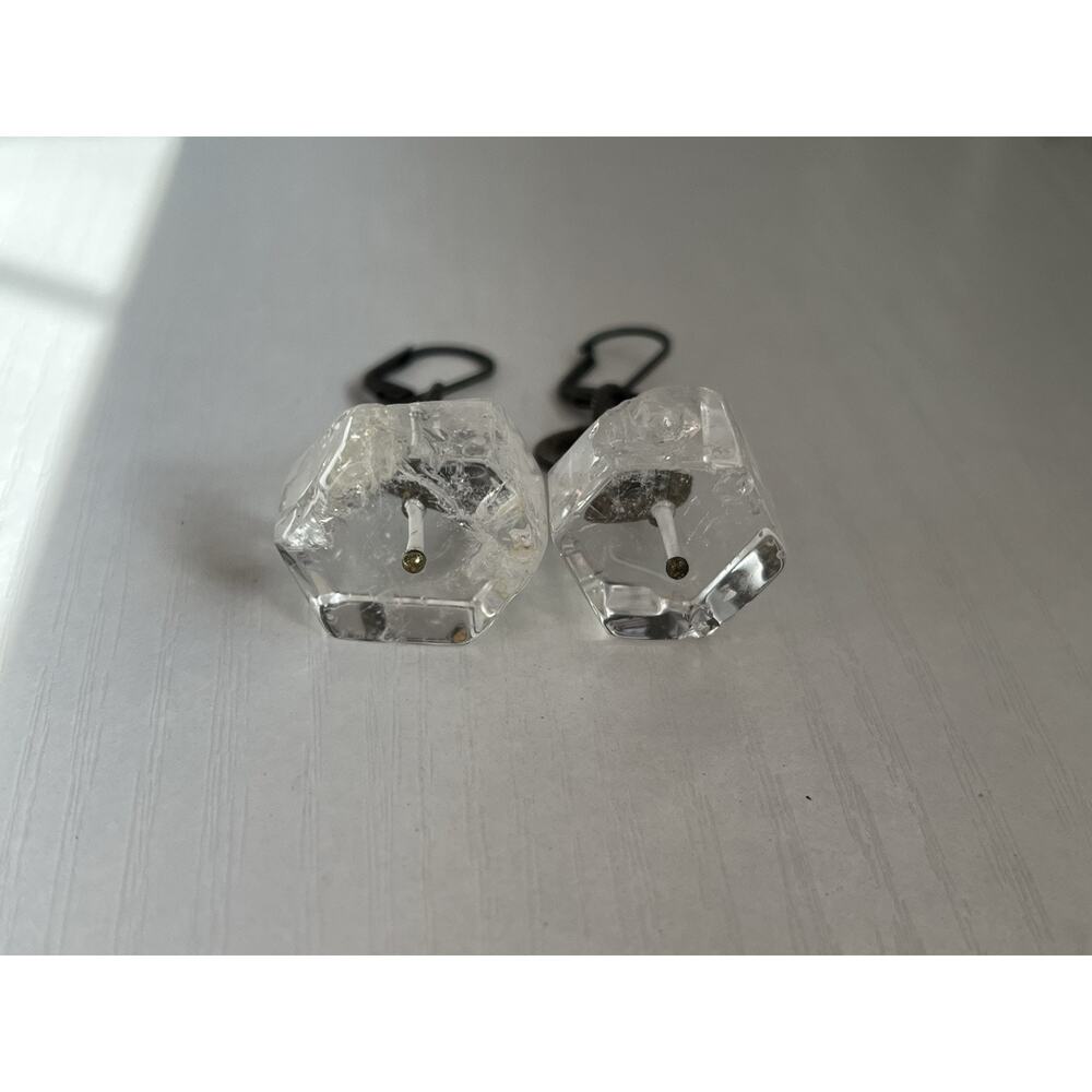 Antique bronze Quartz Crystal Clear Cubed Hexagon drop Earrings, Unique Heavy - Picture 4 of 5